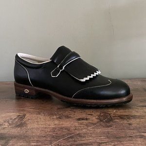 Walter Genuin Kiltie Loafer Golf Shoe Womens Sz 7.5 Black White Leather Handmade